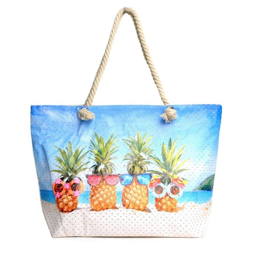 BEACH TIME! Large "Pineapples on Beach" Rhinestone Tote - Picture 3 of 4